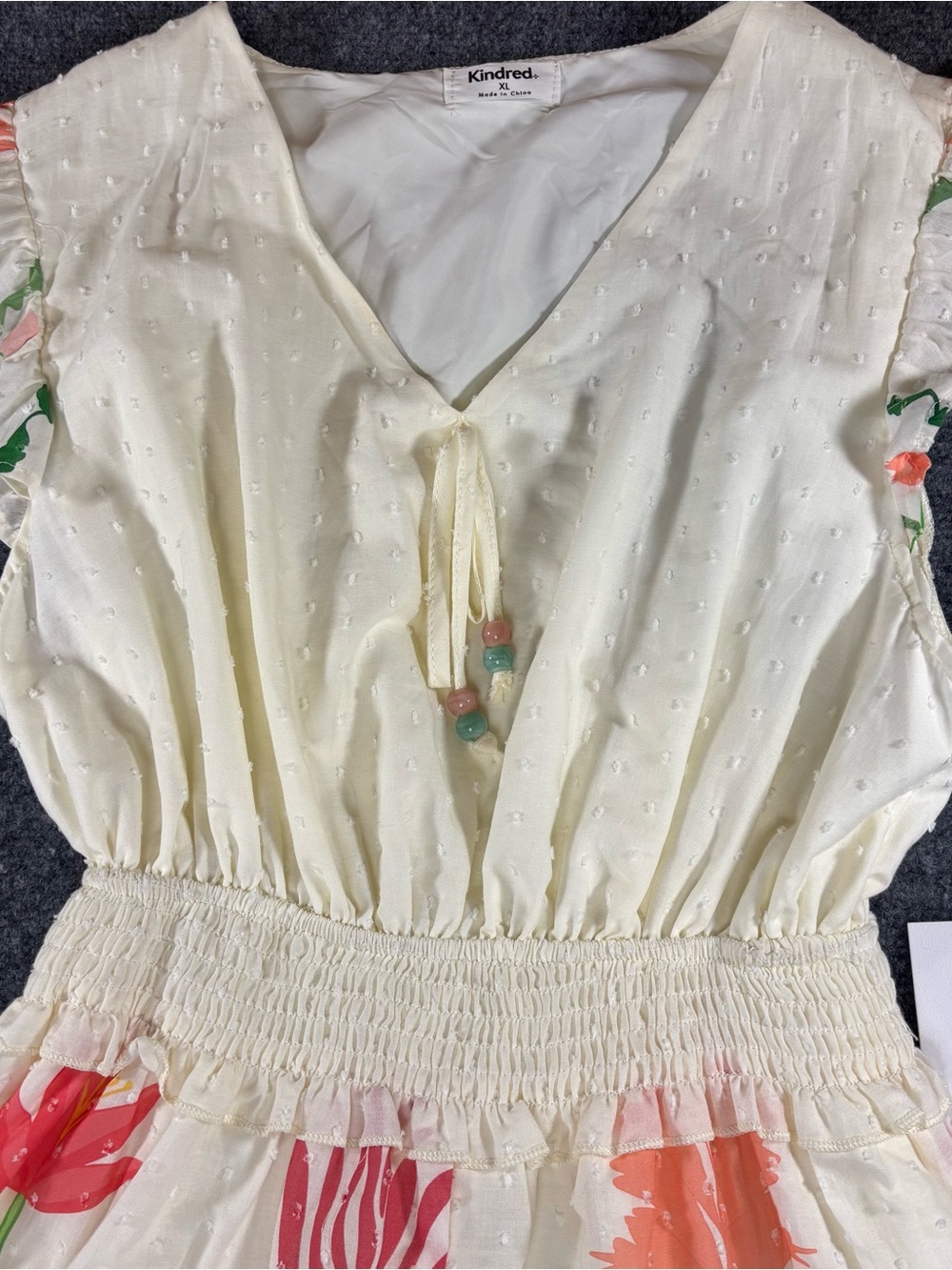Anthropologie Kindred Cottage Core Midi Dress Size XL Floral Swiss Dot Smocked - Picture 2 of 12